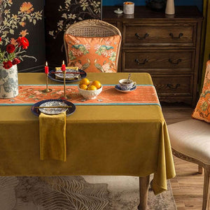 Chinoiserie Orange Mountain Hydrangea Table Runner - SinoCultural -- TR005Y160