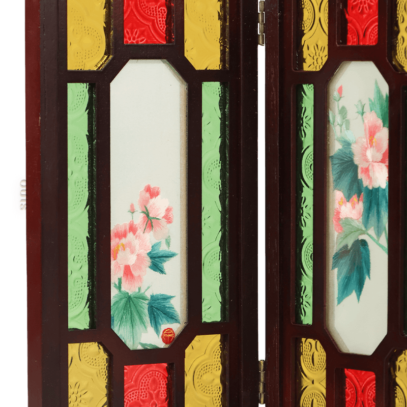 Hand Embroidery Peony Flower Rosewood Cantonese Mansion Window Ornament - SinoCultural -- BXL06WCS174A07