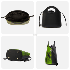 Xiangyunsha Silk Bamboo Green Drawstring Bucket Bag - SinoCultural -- YS120670-2
