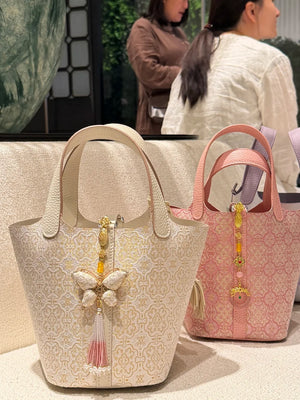 Shangjiukai White Dingsheng Song Brocade Basket Bag – Mulberry Silk Chinese Handbag-brocademodern