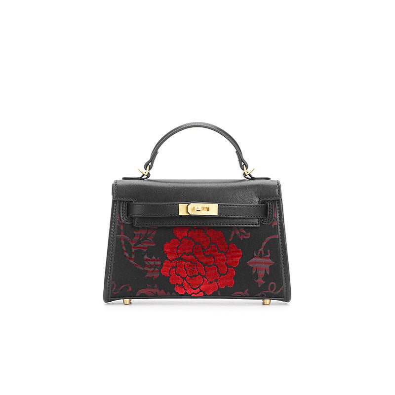 Zhang Rong  New Chinese Style  Velvet Silk Genuine Leather Handbag