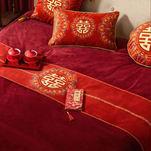 Chinoiserie Wedding Celebration Prosperity 囍(xǐ) Table Runner - SinoCultural -- TR010R160
