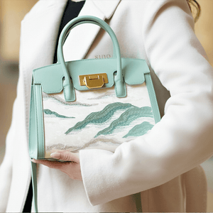 Embroidery Leather Elegant Birkin Handbag Cloud Mountain - SinoCultural -- P120659-1