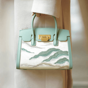 Embroidery Leather Elegant Birkin Handbag Cloud Mountain - SinoCultural -- P120659-1