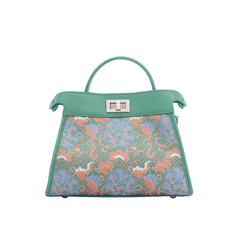 Song Brocade Bag New Chinese Style Genuine Leather Shoulder Bag