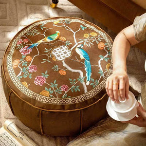 Chinoiserie Autumn Living Room Couch Cushion Pouf - SinoCultural -- B48J0019-C