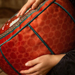 Chinoiserie Plush Joyful Red Sofa Ottoman Pouf - SinoCultural -- B48J0009-C