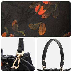 Xiangyunsha Silk Leather Printed Persimmon Bucket Bag - SinoCultural -- YS220680