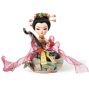 9-inch handmade Dunhuang Flying Apsara "Harp Melody" doll main front view playing harp.