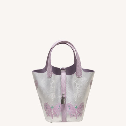 Chinoiserie Luxury Song Brocade Basket Bag – Purple Butterflies