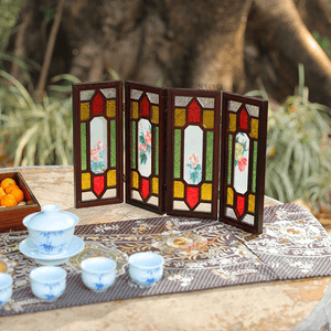 Hand Embroidery Peony Flower Rosewood Cantonese Mansion Window Ornament - SinoCultural -- BXL06WCS174A07
