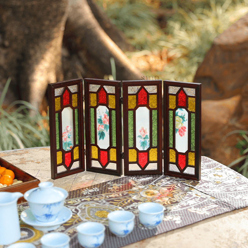 Hand Embroidery Peony Flower Rosewood Cantonese Mansion Window Ornament - SinoCultural -- BXL06WCS174A07