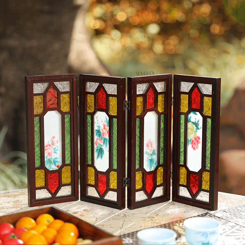 Hand Embroidery Peony Flower Rosewood Cantonese Mansion Window Ornament - SinoCultural -- BXL06WCS174A07