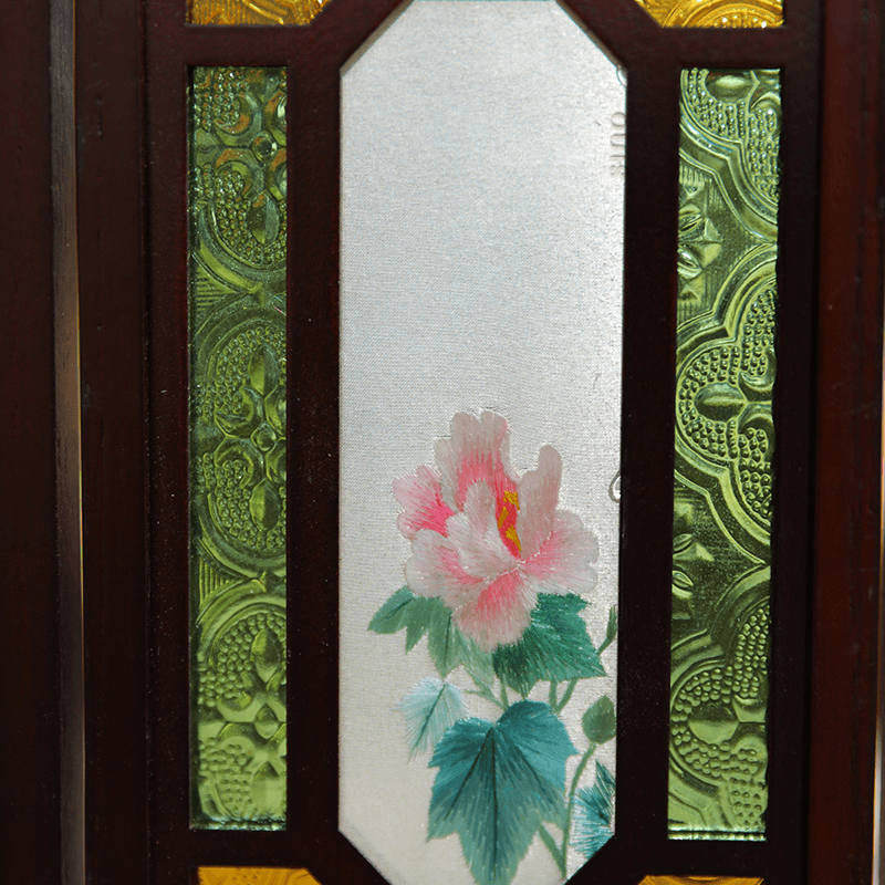 Hand Embroidery Peony Flower Rosewood Cantonese Mansion Window Ornament - SinoCultural -- BXL06WCS174A07