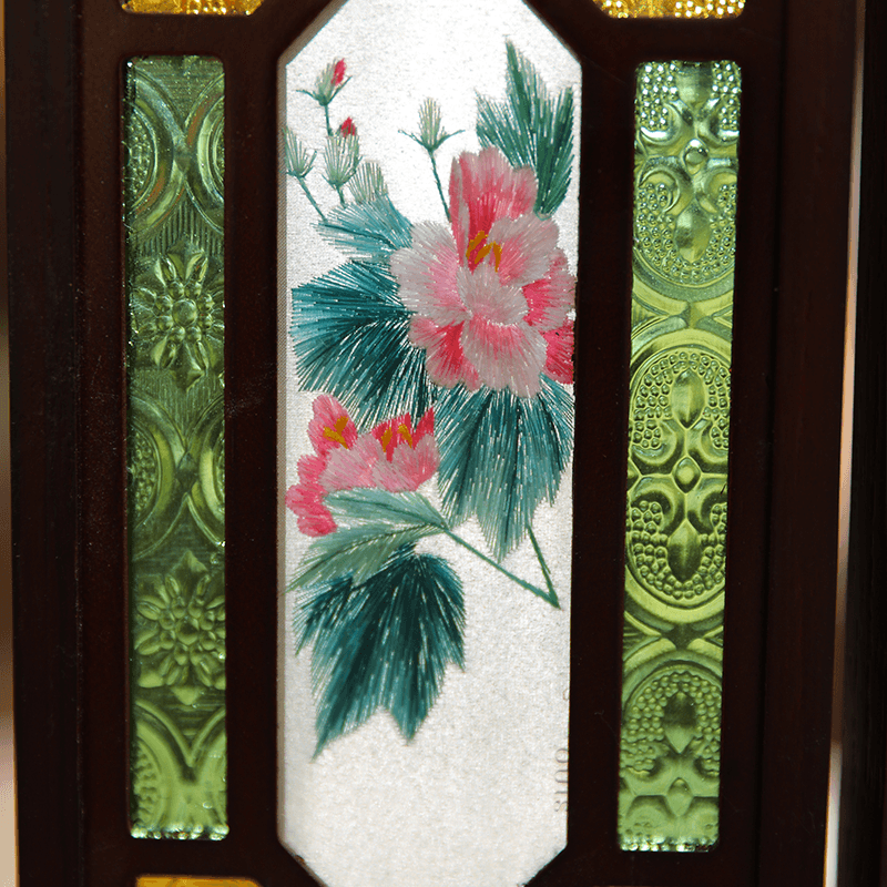 Hand Embroidery Peony Flower Rosewood Cantonese Mansion Window Ornament - SinoCultural -- BXL06WCS174A07