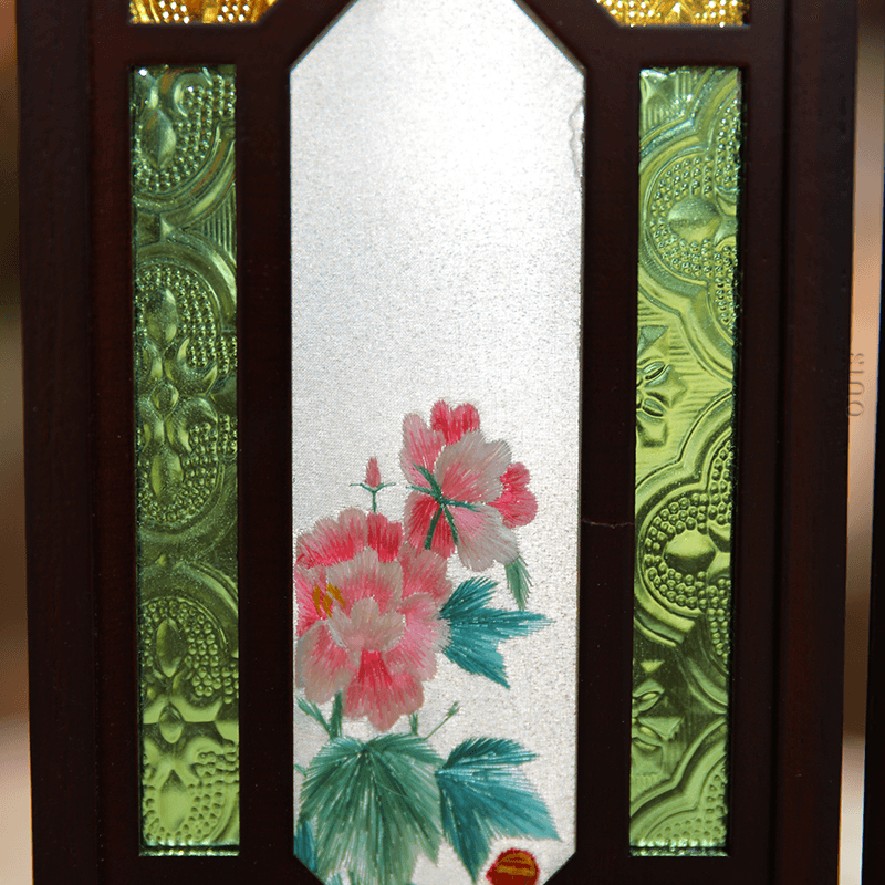 Hand Embroidery Peony Flower Rosewood Cantonese Mansion Window Ornament - SinoCultural -- BXL06WCS174A07