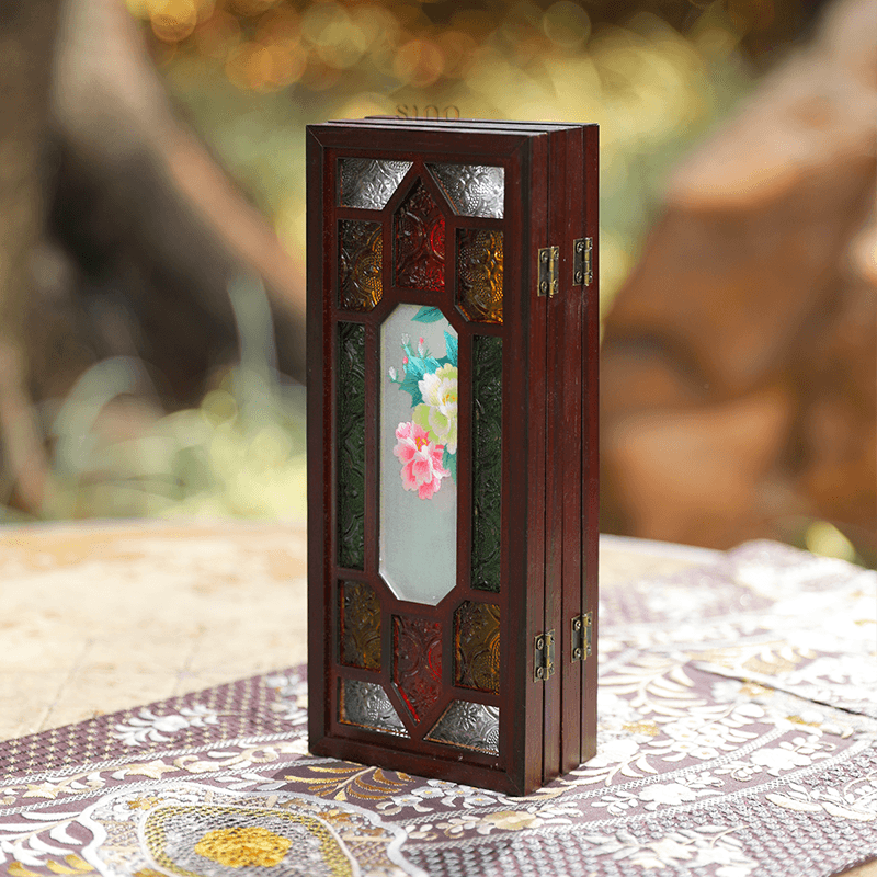 Hand Embroidery Peony Flower Rosewood Cantonese Mansion Window Ornament - SinoCultural -- BXL06WCS174A07