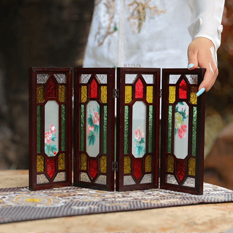 Hand Embroidery Peony Flower Rosewood Cantonese Mansion Window Ornament - SinoCultural -- BXL06WCS174A07