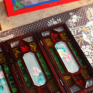 Hand Embroidery Peony Flower Rosewood Cantonese Mansion Window Ornament - SinoCultural -- BXL06WCS174A07