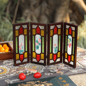 Hand Embroidery Peony Flower Rosewood Cantonese Mansion Window Ornament - SinoCultural -- BXL06WCS174A07