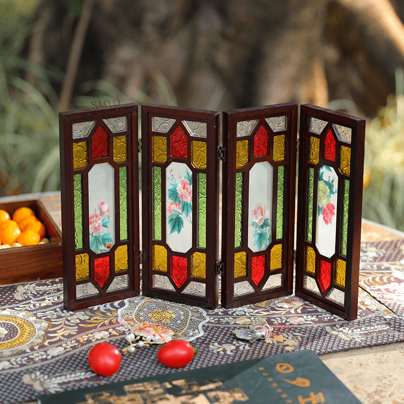 Hand Embroidery Peony Flower Rosewood Cantonese Mansion Window Ornament - SinoCultural -- BXL06WCS174A07