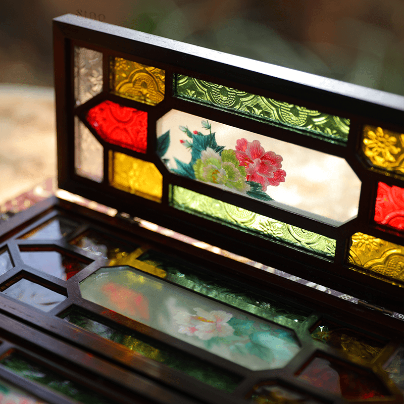 Hand Embroidery Peony Flower Rosewood Cantonese Mansion Window Ornament - SinoCultural -- BXL06WCS174A07