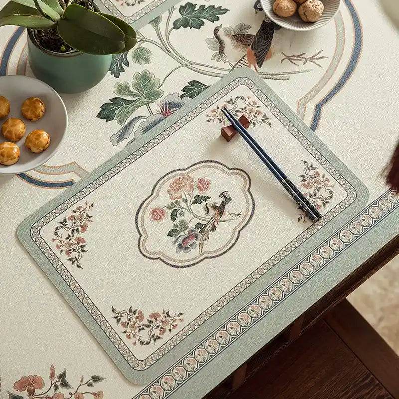 2-Piece Chinoiserie Spring Bird and Flower Pattern Washable Placemat - SinoCultural -- TM036A3045