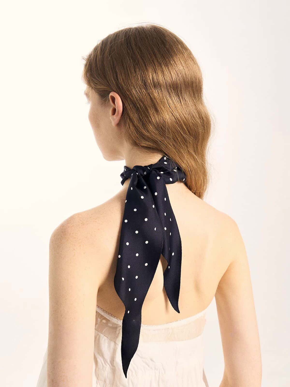 Polka Dot Silk Skinny Scarf 115×25cm – 100% Mulberry Silk Neck Scarf