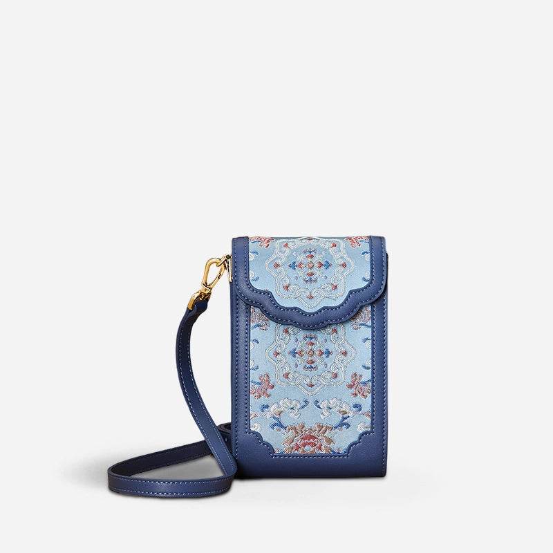 Brocade Jacquard Leather Bag Intricate Phone Chinese Wallet - SinoCultural -- JD240043-1