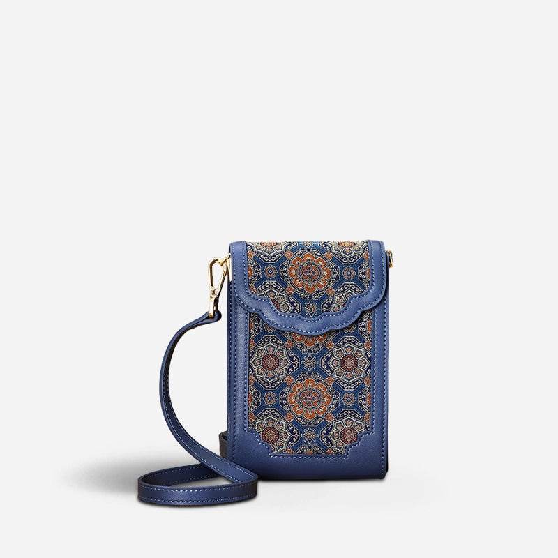 Brocade Jacquard Leather Bag Intricate Phone Chinese Wallet - SinoCultural -- JD240043-1