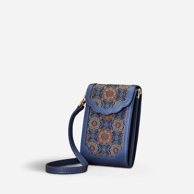 Brocade Jacquard Leather Bag Intricate Phone Chinese Wallet - SinoCultural -- JD240043-1
