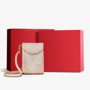 Brocade Jacquard Leather Bag Intricate Phone Chinese Wallet - SinoCultural -- JD240043-1