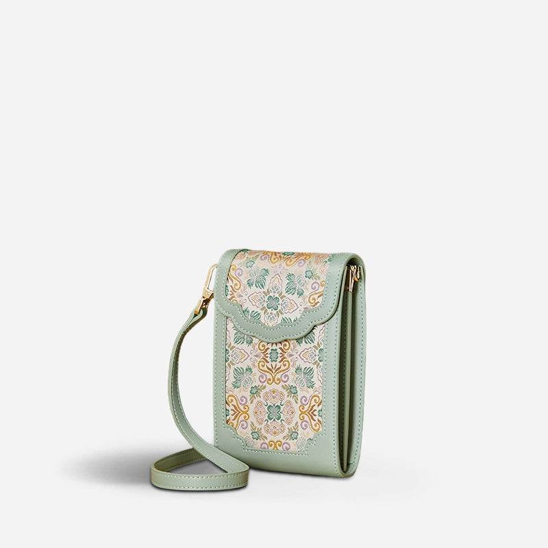 Brocade Jacquard Leather Bag Intricate Phone Chinese Wallet - SinoCultural -- JD240043-1