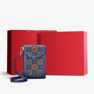 Brocade Jacquard Leather Bag Intricate Phone Chinese Wallet - SinoCultural -- JD240043-1