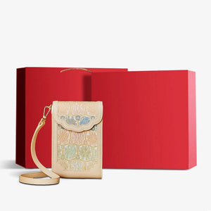 Brocade Jacquard Leather Bag Intricate Phone Chinese Wallet - SinoCultural -- JD240043-1