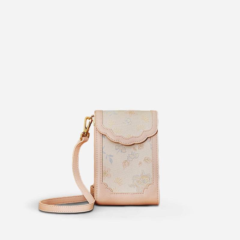 Brocade Jacquard Leather Bag Intricate Phone Chinese Wallet - SinoCultural -- JD240043-1