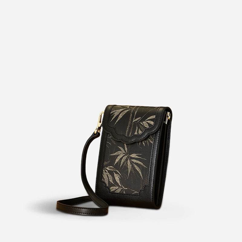 Brocade Jacquard Leather Bag Intricate Phone Chinese Wallet - SinoCultural -- JD240043-1