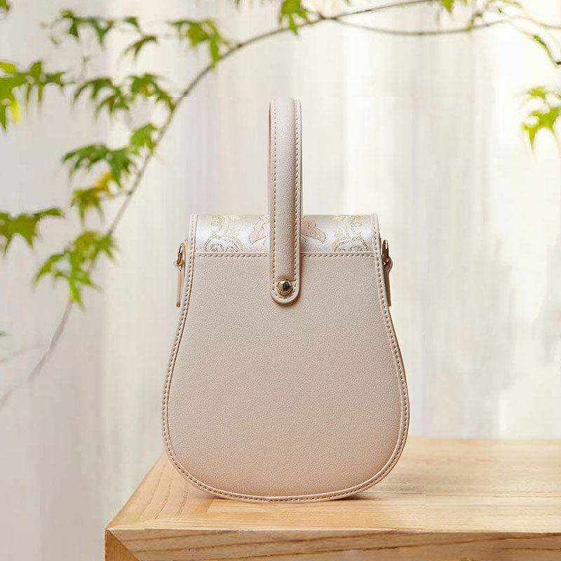 Brocade Jacquard Beige Butterfly Designer Saddle Bag - SinoCultural -- P1206260402LG-2
