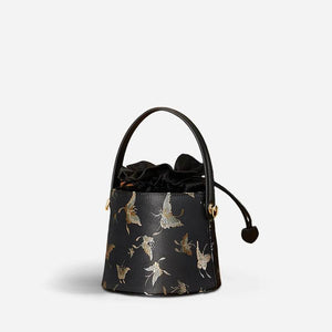 Brocade Black Bucket Bag Designer Butterfly Handbag - SinoCultural -- JD170618-1