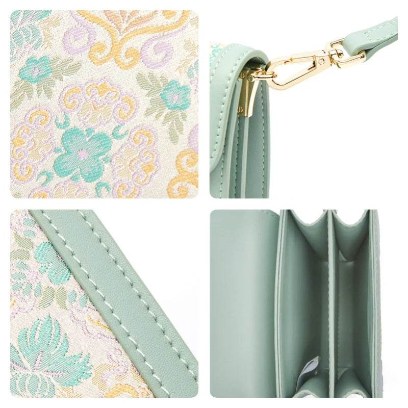 Brocade Jacquard Leather Bag Intricate Phone Chinese Wallet - SinoCultural -- JD240043-1