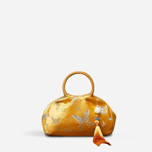 Brocade Chinese Style Bag Butterfly Women Luxury Yellow Handbag - SinoCultural -- P27061604-1