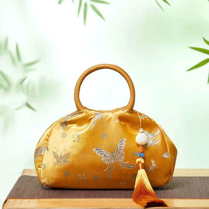 Brocade Chinese Style Bag Butterfly Women Luxury Yellow Handbag - SinoCultural -- P27061604-1