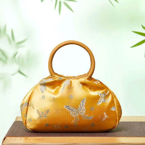 Brocade Chinese Style Bag Butterfly Women Luxury Yellow Handbag - SinoCultural -- P27061604-1
