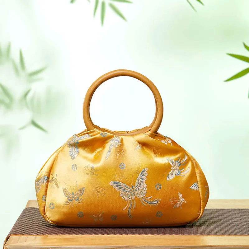 Brocade Chinese Style Bag Butterfly Women Luxury Yellow Handbag - SinoCultural -- P27061604-1