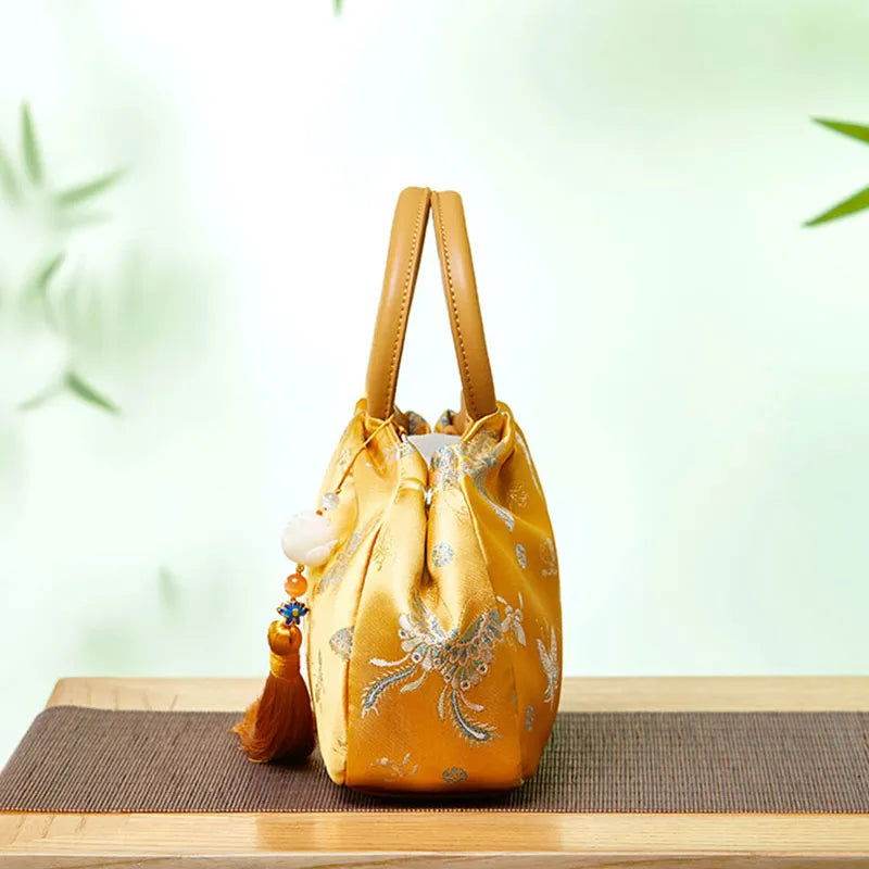 Brocade Chinese Style Bag Butterfly Women Luxury Yellow Handbag - SinoCultural -- P27061604-1