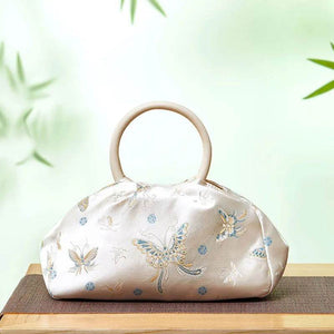 Brocade Chinese Style Designer Bag White Butterfly Handbag - SinoCultural -- P27061604-2