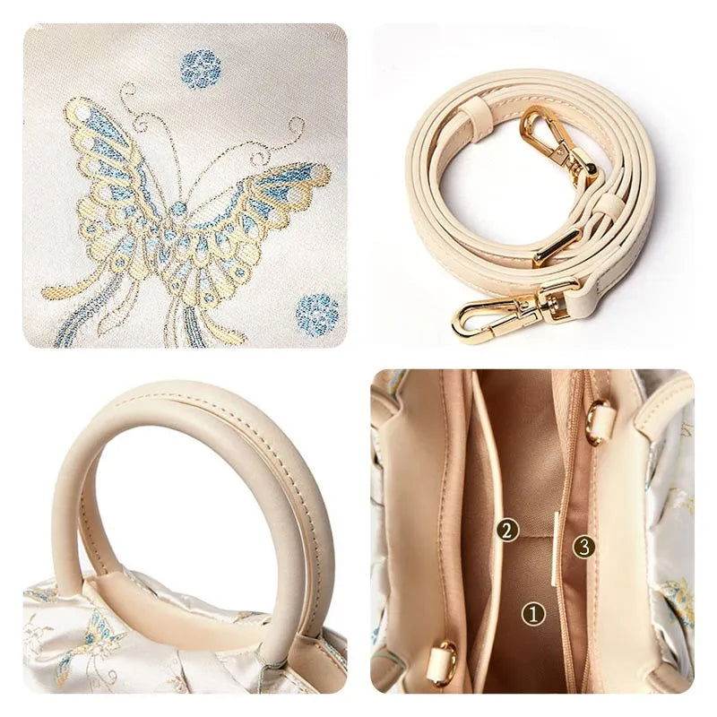 Brocade Chinese Style Designer Bag White Butterfly Handbag - SinoCultural -- P27061604-2