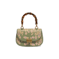 Handcrafted Embroidery Leather Green Handbag Camellia Bamboo Handle - SinoCultural -- CXXB043G
