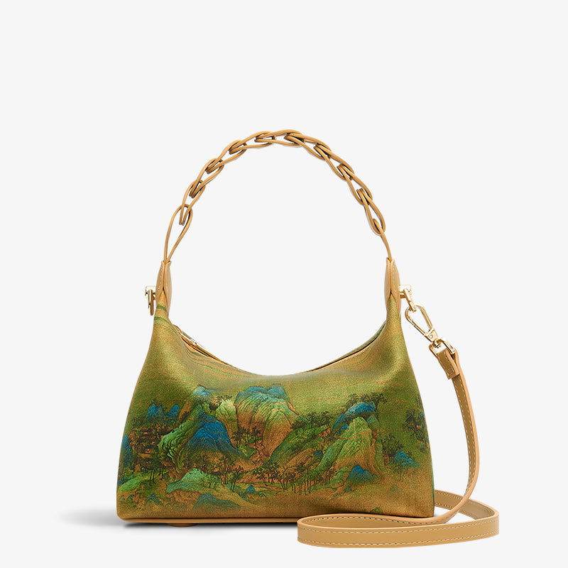Chinese Painting Xiangyunsha Silk Shoulder Bag Designer Handbag - SinoCultural -- P170083