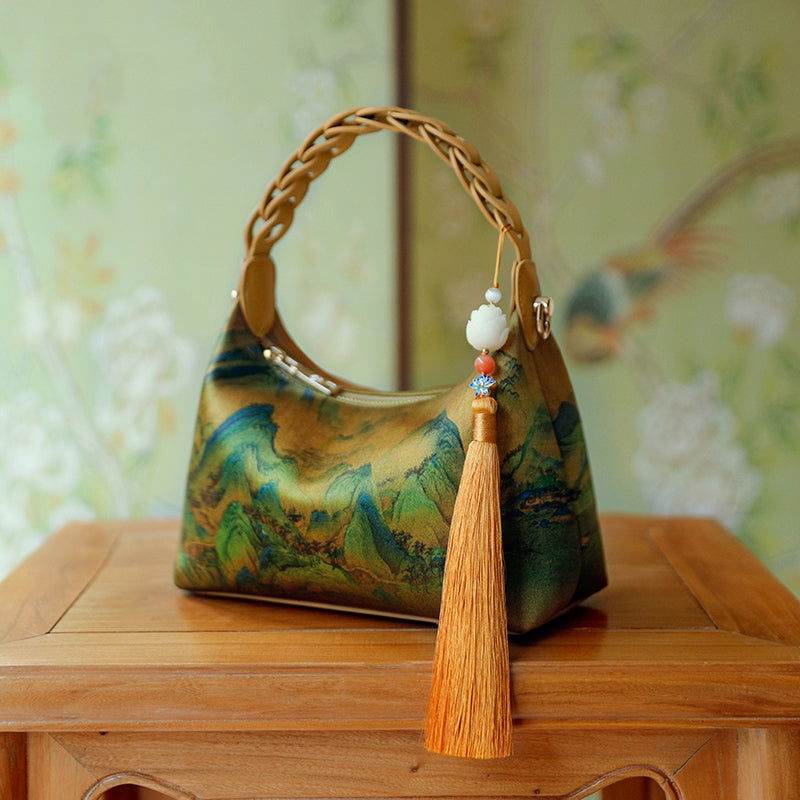 Chinese Painting Xiangyunsha Silk Shoulder Bag Designer Handbag - SinoCultural -- P170083